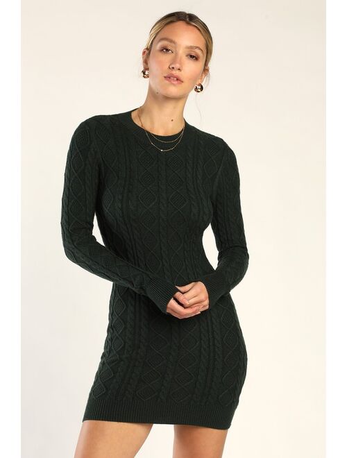Lulus Love You Sweater Hunter Green Cable Knit Backless Sweater Dress