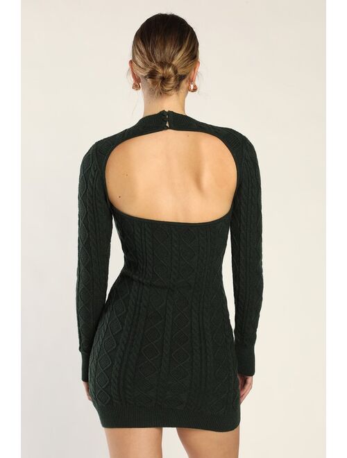 Lulus Love You Sweater Hunter Green Cable Knit Backless Sweater Dress