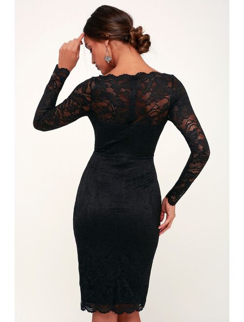 Lulus Margalo Black Lace Long Sleeve Bodycon Dress