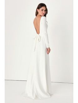 Iconic Love Story White Backless Long Sleeve Maxi Dress