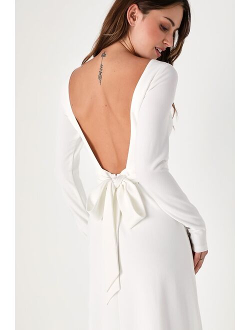 Lulus Iconic Love Story White Backless Long Sleeve Maxi Dress