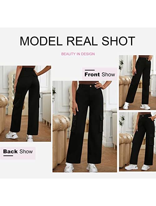 EVALESS Cargo Pants Women Casual Loose High Waisted Straight Leg Baggy Pants Trousers with Pockets