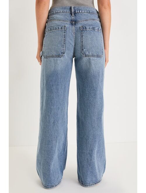 Lulus Streetwise Sweetie Medium Wash High-Rise Utility Jeans
