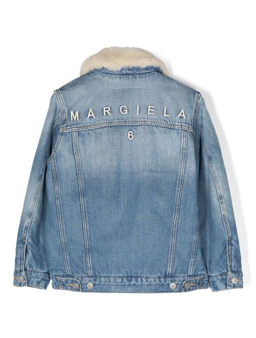 MM6 Maison Margiela Kids shearling-trim logo denim jacket