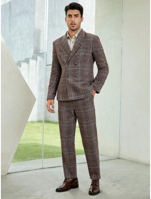 SHEIN Manfinity Mode Men Plaid Double Breasted Blazer & Suit Pants Set Without Shirt