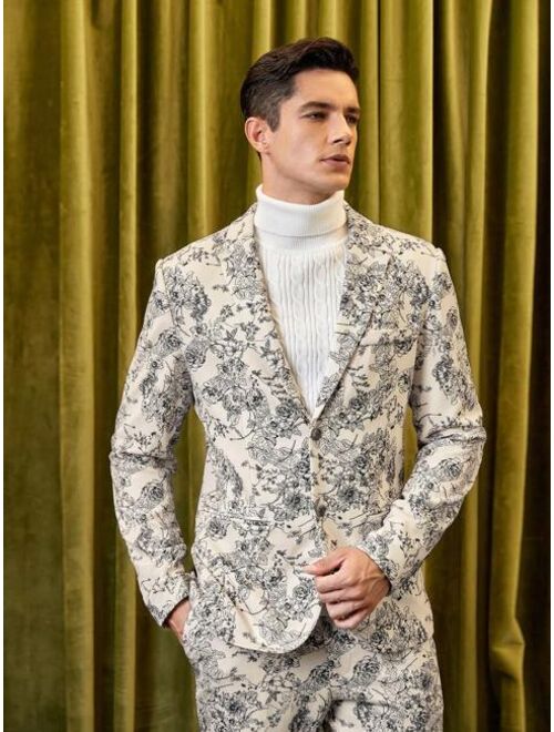 SHEIN Men Floral Print Single Breasted Blazer & Pants Suit Set