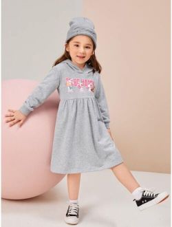 X HojinArt Toddler Girls Rabbit & Slogan Graphic Hoodie Dress