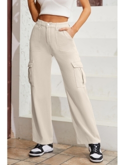 QYANGG High Waist Stretch Cargo Pants Women Baggy Multiple Pockets Relaxed Fit Straight Wide Leg Y2K Pants