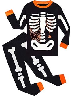 Little Hand Toddler Pajamas Boys Glow in The Dark Skeleton Candy Pjs 2 Piece Dinosaur Kids Halloween Clothes 2-10 Years