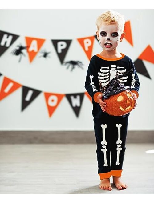 Little Hand Toddler Pajamas Boys Glow in The Dark Skeleton Candy Pjs 2 Piece Dinosaur Kids Halloween Clothes 2-10 Years