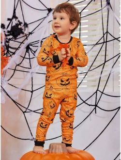Young Boy Halloween Print Contrast Binding PJ Set