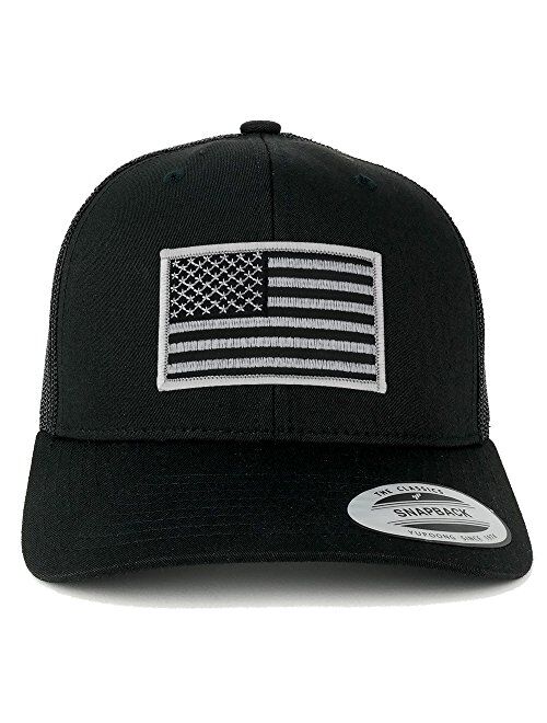 Flexfit American Flag Patch Snapback Trucker Mesh Cap - Black