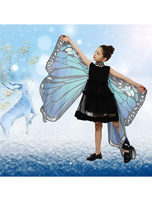 Tibeha Halloween Butterfly Costume for Girls - Double-Sided Printing Wings Kids Cape with Mask, Antenna Headband, Hair Clips