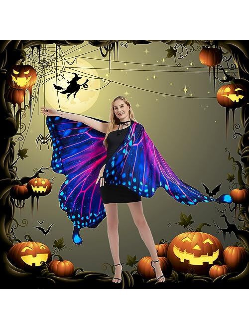 Whiteuniqoon Double-Sided Printing Butterfly Costume for Women, Halloween Costumes Adult Butterfly Wings for Women