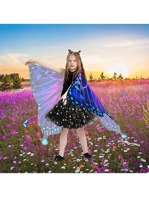 WhiteUniQoon Butterfly Costume Halloween Costumes for Girls Kids, Butterfly Wings Costume Cape Shawl for Girls Fairy Wing