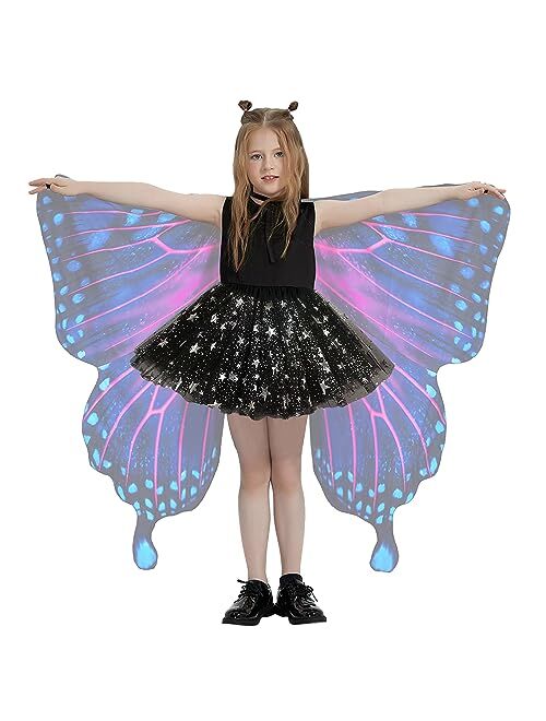 WhiteUniQoon Butterfly Costume Halloween Costumes for Girls Kids, Butterfly Wings Costume Cape Shawl for Girls Fairy Wing