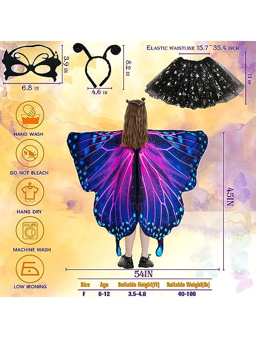 WhiteUniQoon Butterfly Costume Halloween Costumes for Girls Kids, Butterfly Wings Costume Cape Shawl for Girls Fairy Wing