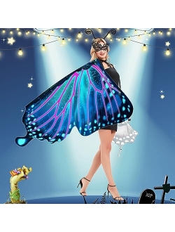 DawnHope Butterfly Wings for Women, Halloween Costume Adults Fairy Wings Ladies Cape with Mask and Antenna Headband