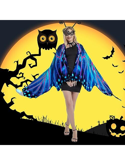DawnHope Butterfly Wings for Women, Halloween Costume Adults Fairy Wings Ladies Cape with Mask and Antenna Headband