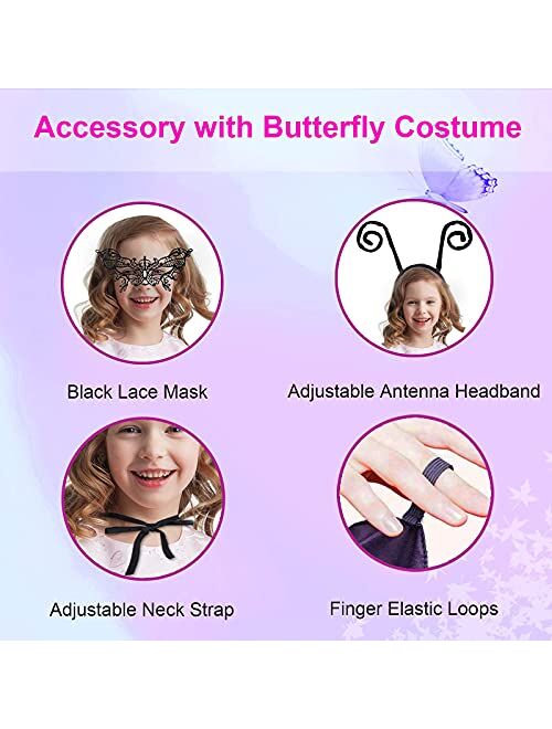 Hozhoy Butterfly Wings for Girls Butterfly Halloween Costume for Girls Butterfly Fairy Wings Shawl with Mask and Antenna Headband