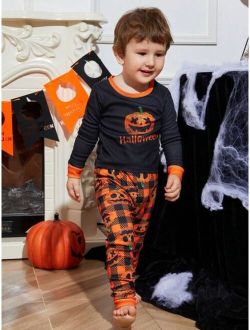 Young Boy Halloween Print Contrast Binding PJ Set