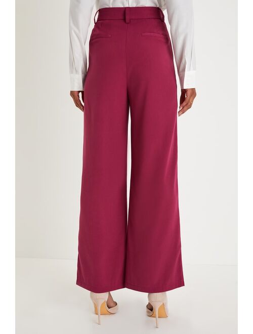 Lulus Upscale Energy Berry Pink High Rise Wide Leg Trouser Pants