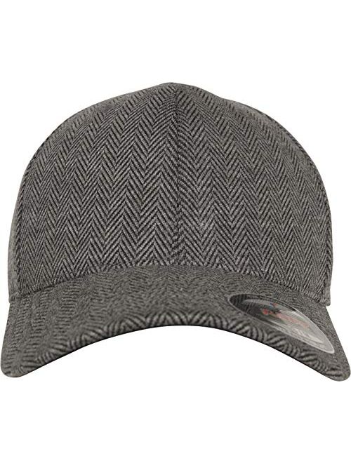 Flexfit Heringbone Melange Black Grey Wooly Combed Stretchable Fitted Cap Kappe