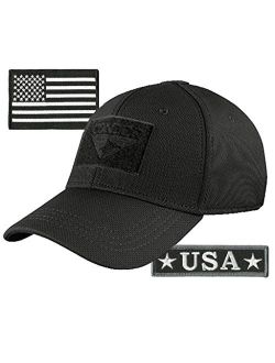 Condor Fitted Tactical Cap Bundle - USA Morale & USA Flag Patches - Choose Size