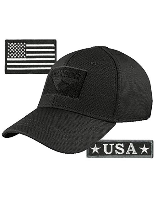 Gadsden And Culpeper Condor Fitted Tactical Cap Bundle - USA Morale & USA Flag Patches - Choose Size