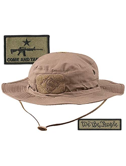 Gadsden and Culpeper Tactical Patches & Boonie Hat Bundle - Coyote - Molon Labe