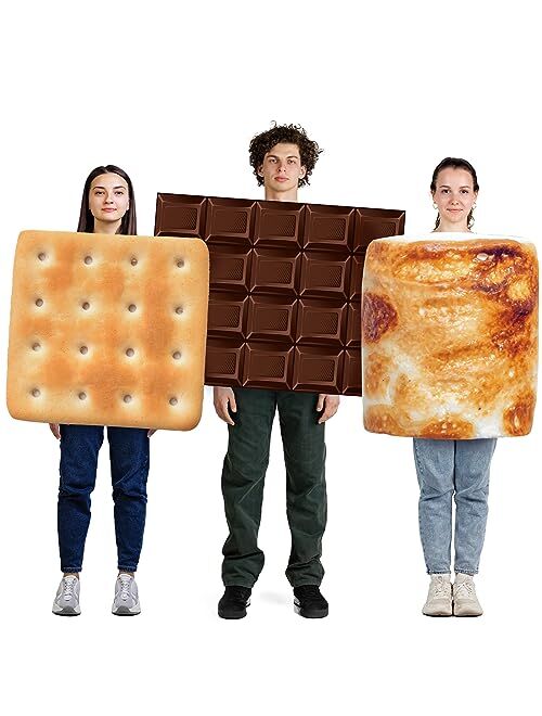 Xtinmee 3 Pcs Halloween Adults Group Tunic Costumes Food Costumes Chocolate Biscuits and Marshmallow Family Costume for Women Men Friends