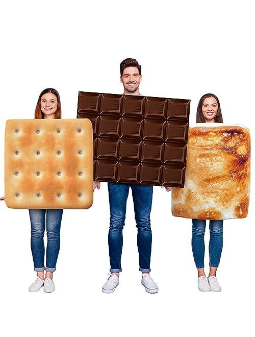 Xtinmee 3 Pcs Halloween Adults Group Tunic Costumes Food Costumes Chocolate Biscuits and Marshmallow Family Costume for Women Men Friends