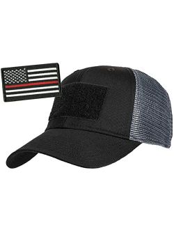 5.11 Trucker Tactical Cap & Patch Bundle - Black - Thin Red Line USA