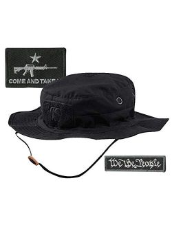 Tactical Patches & Boonie Hat Bundle - Black - USA/We The People