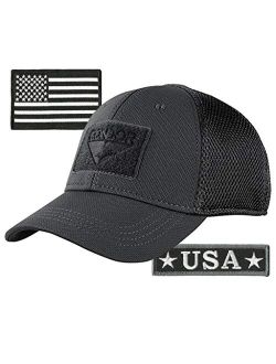 Condor MESH Fitted Tactical Cap Bundle - U.S.A. & USA Flag Patch - Choose Size