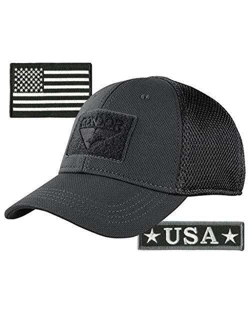 Gadsden And Culpeper Condor MESH Fitted Tactical Cap Bundle - U.S.A. & USA Flag Patch - Choose Size