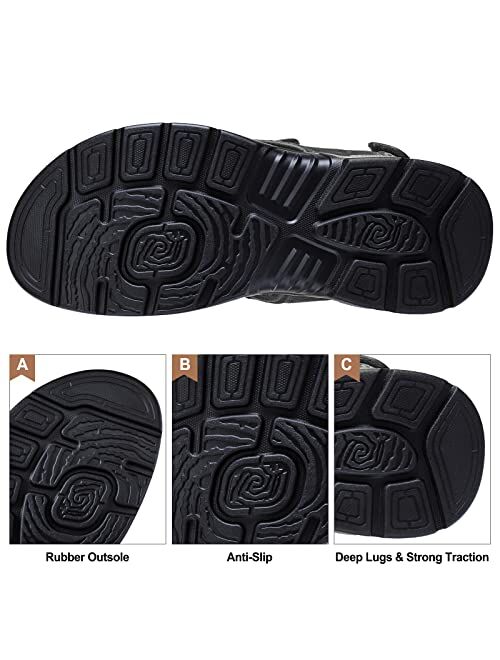 CAMEL CROWN Men's Leather Sandals Outdoor Sports Hiking Sandals Summer Open Toe Adjustable Straps Sandals for Water Beach