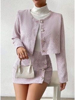 SHEIN Frenchy Button Front Jacket & Skirt
