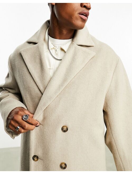 ASOS DESIGN oversized wool mix overcoat in beige