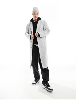 relaxed wool look overcoat in light gray