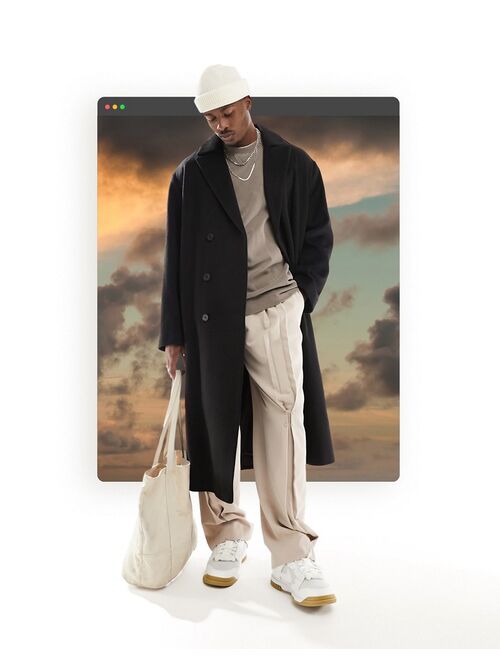 ASOS DESIGN oversized wool mix overcoat in black