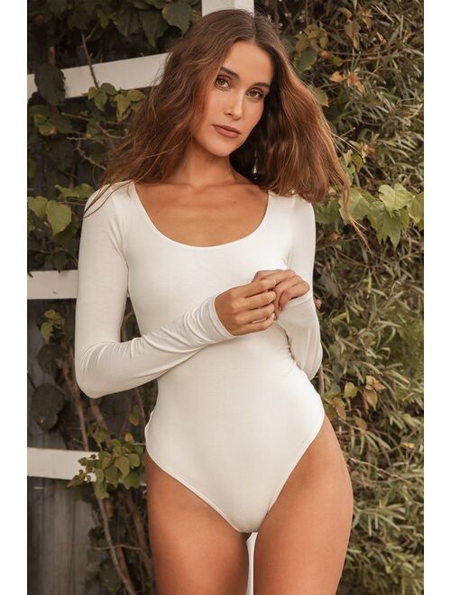 Lulus Easily Loved White Long Sleeve Bodysuit