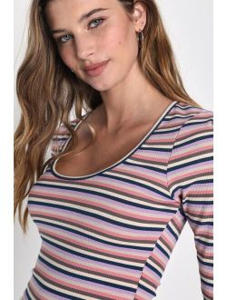 Constant Aesthetic Purple Multi Striped Long Sleeve Top
