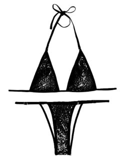 GORGLITTER Women's Metallic Bikini Set Cut Out String Swimsuit Micro Triangle High Cut Thong Bathing Suit