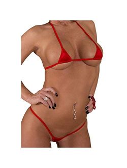 Affaire Bikinis Women's Solid Red Exotic Euro Extreme Bikini w Micro G Thong and Underboob