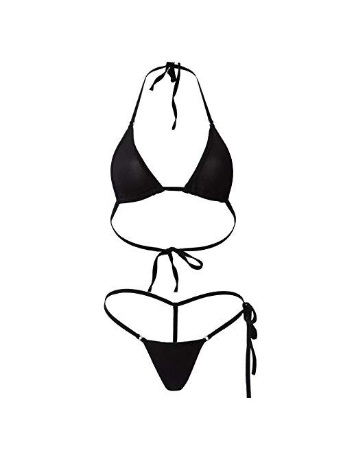 HiSexy Women Halter Mini Bikini Sets Sexy Two Piece Micro Thong Swimwear Tie Side Bottom Swimsuit Lingerie