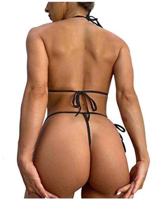 BRUOR Women Cute Thong Bikini Mini Brazilian Swimwear Micro Bathing Suits Sheer Extreme G String Swimsuits