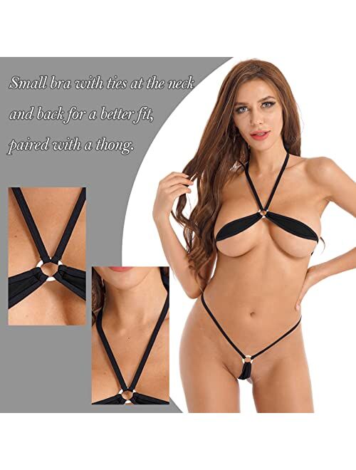renvena Women Halterneck Micro Swimsuit Extreme Sexy Sunbathing Mini Bikini Set Two Piece Monokini Swimwear