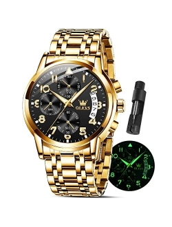 Watches for Men with Date Luxury Big Face Waterproof Mens Wristwatch Analog Dress Two Tone Stainless Steel Man Watch Luminous Relojes De Hombre Calendar(Green/Blue/