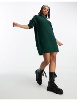 knitted sweater mini dress with crew neck in green